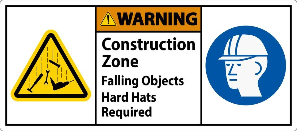 Warning Sign, Construction Zone, Falling Objects Hard Hats Required Stock Illustration