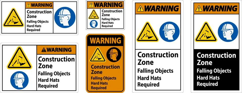 Warning Sign, Construction Zone, Falling Objects Hard Hats Required Stock Illustration