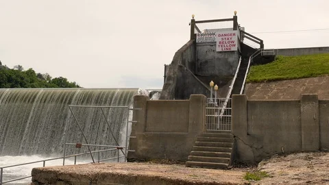 Warning sign on a dam Stock Footage 107883885