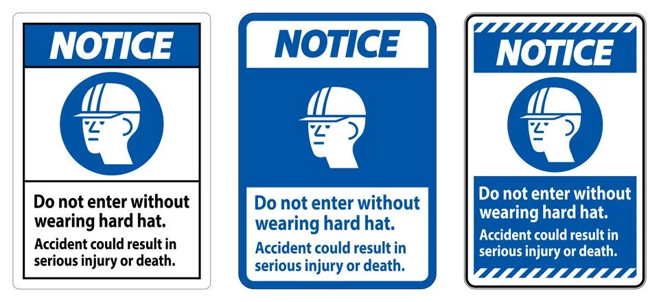 Warning Sign Do Not Enter Without Wearing Hard Hat, Accident Could Result In  Ilustración de archivo
