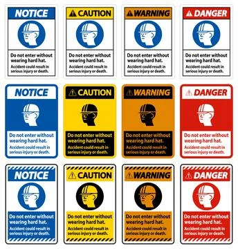 Warning Sign Do Not Enter Without Wearing Hard Hat, Accident Could Result In  Ilustración de archivo