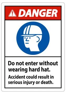 Warning Sign Do Not Enter Without Wearing Hard Hat, Accident Could Result In  Stock Illustration