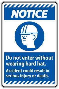 Warning Sign Do Not Enter Without Wearing Hard Hat, Accident Could Result In  Ilustración de archivo