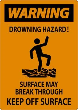 Warning Sign Drowning Hazard - Surface May Break Through, Keep Off Surface Illustrazione stock
