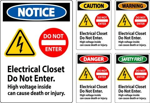 Warning Sign Electrical Closet - Do Not Enter. High Voltage Inside Can Caus.. Ilustración de archivo