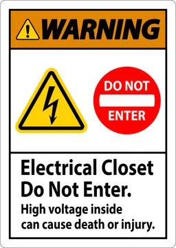 Warning Sign Electrical Closet - Do Not Enter. High Voltage Inside Can Caus.. Ilustración de archivo
