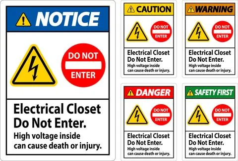 Warning Sign Electrical Closet - Do Not Enter. High Voltage Inside Can Caus.. Ilustración de archivo