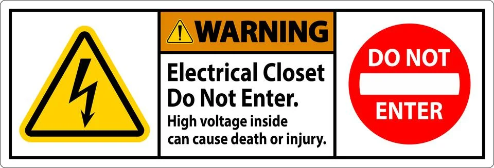 Warning Sign Electrical Closet - Do Not Enter. High Voltage Inside Can Caus.. Ilustración de archivo