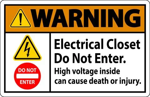 Warning Sign Electrical Closet - Do Not Enter. High Voltage Inside Can Caus.. Ilustración de archivo