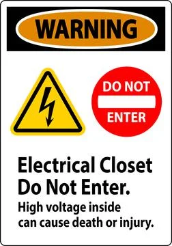 Warning Sign Electrical Closet - Do Not Enter. High Voltage Inside Can Caus.. Ilustración de archivo