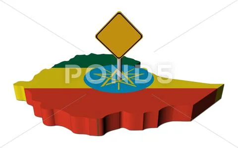Warning sign on ethiopia map flag illustration Stock Illustration