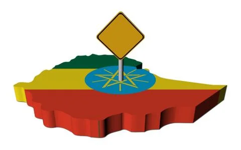 Warning sign on ethiopia map flag illustration Stock Illustration