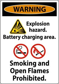 Warning Sign Explosion Hazard, Battery Charging Area, Smoking And Open Flam.. Stock Illustration