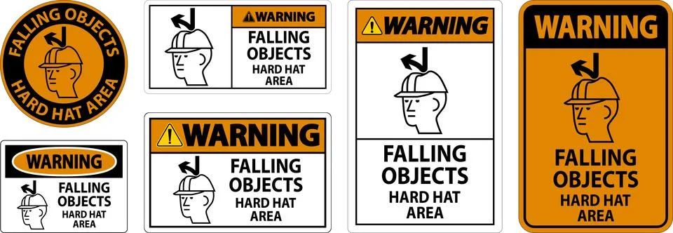 Warning Sign, Falling Objects Hard Hat Area Illustrazione stock