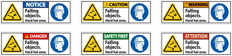 Warning Sign, Falling Objects Hard Hat Area Illustrazione stock