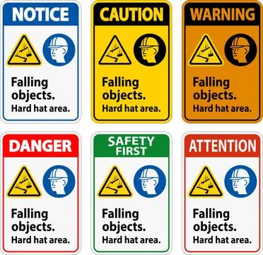 Warning Sign, Falling Objects Hard Hat Area Illustrazione stock
