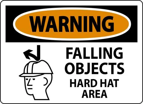 Warning Sign, Falling Objects Hard Hat Area Stock Illustration