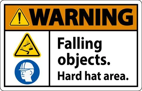 Warning Sign, Falling Objects Hard Hat Area Stock Illustration