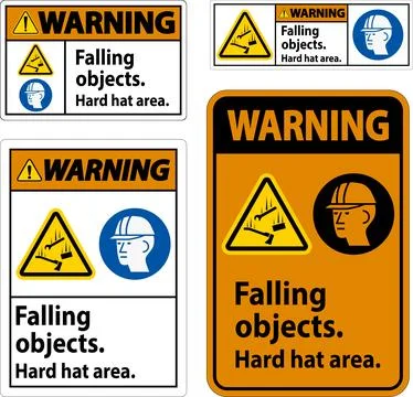 Warning Sign, Falling Objects Hard Hat Area Illustrazione stock