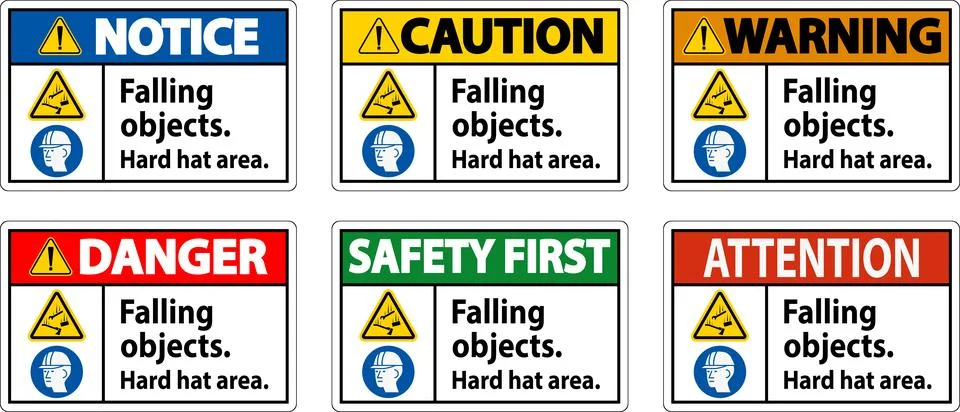 Warning Sign, Falling Objects Hard Hat Area Stock Illustration