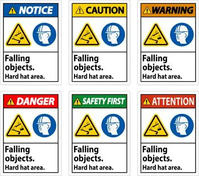 Warning Sign, Falling Objects Hard Hat Area Illustrazione stock