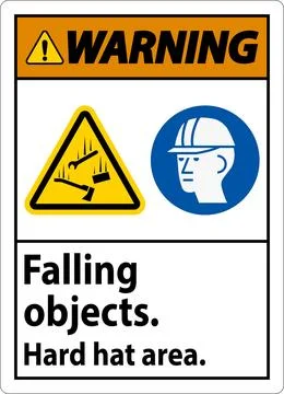 Warning Sign, Falling Objects Hard Hat Area Stock Illustration
