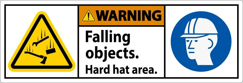 Warning Sign, Falling Objects Hard Hat Area Stock Illustration