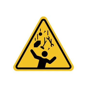 Warning sign of falling objects on a yellow triangle board Stock Illustration