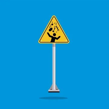 Warning sign of falling objects on a yellow triangle board. Stock Illustration