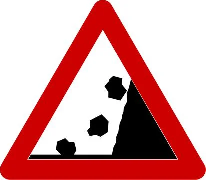 Warning sign with falling rocks Illustrazione stock