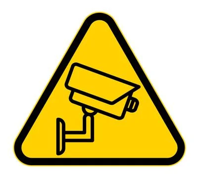 Warning Sign Featuring Security Camera in Yellow Triangle Format Stock Illustration