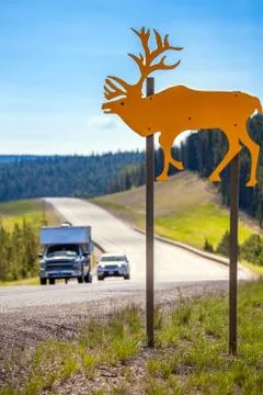 Warning Sign at Grande Cache Alberta Canada Stock Photos