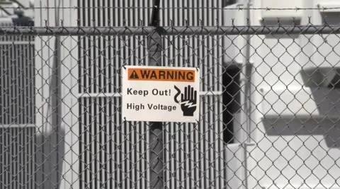 $Warning Sign High Voltage Substation Stock Footage 41455419