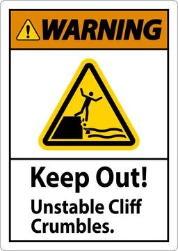 Warning Sign, Keep Out Unstable Cliff Crumbles Stock Illustration