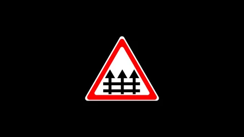Warning Sign for Level Crossing Ahead Animation (4K, Railway Crossing, Train Tra Stock Footage 323939160