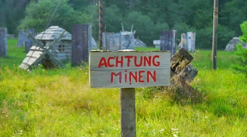 Warning sign on mined area Video stock 54699018