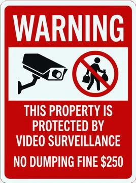 Warning sign no dumping allowed property protected by video surveillance se.. Stockillustratie