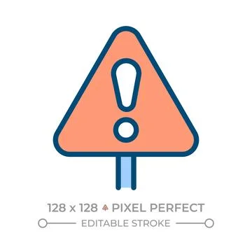 Warning sign pixel perfect line color icon Stock Illustration