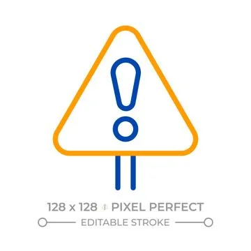 Warning sign pixel perfect two color line icon Stock Illustration