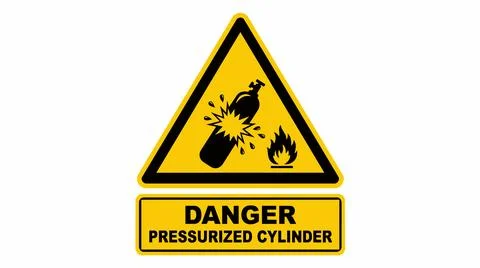 Warning sign for pressurized cylinder with explosion and flame symbols on y.. Stock Illustration