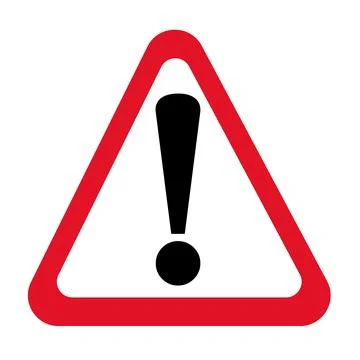 Warning sign in red triangle, attention, danger icon. Stock Illustration