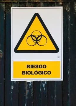 Warning sign Riesgo Biologico biohazard warning Stock Photos