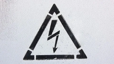 Warning sign risk of electric shock. Text indicating a warning animation Stock Footage 344569690