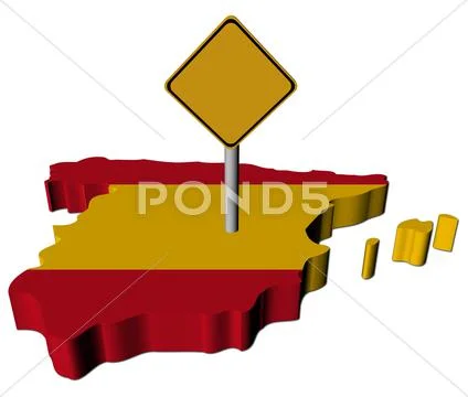 Warning sign on spain map flag illustration Stock Illustration