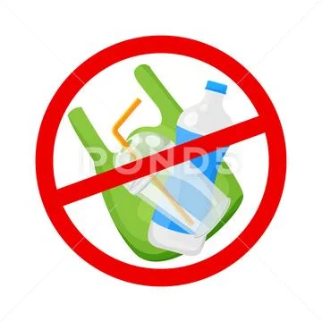 Warning sign stop plastic waste isolated on white background, ban plastic was Stock Illustration