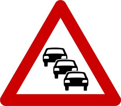 Warning sign with traffic queue Stock Illustration