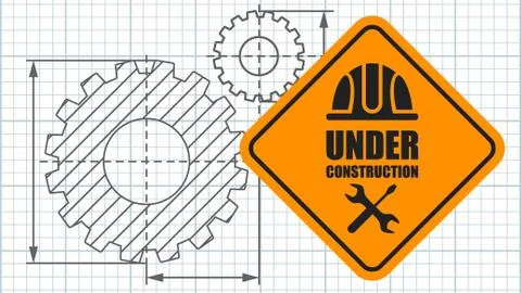 Warning sign under construction on poster template. Logo concept Stock Illustration