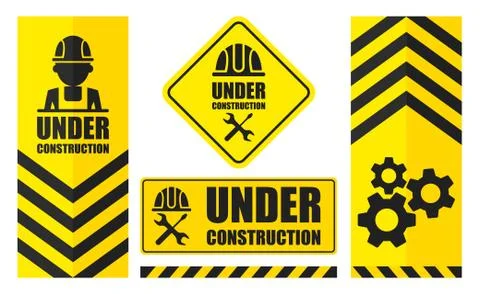 Warning sign under construction set. Yellow color. Logo concept. Stock-Illustration