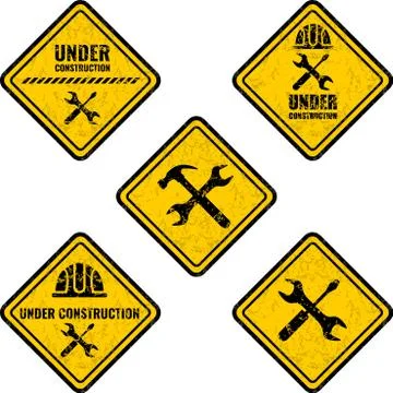 Warning sign under construction. Vector Logo concept. Illustrazione stock