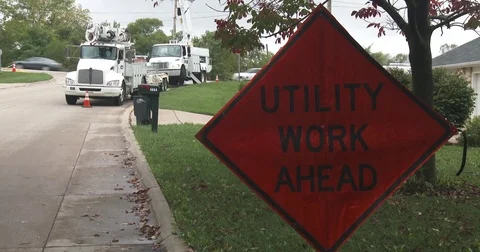 Warning Sign - Utility Work Ahead Stock Footage 81169875